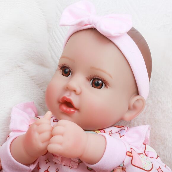 Realistic Reborn Baby Doll Girl 18 Inch Soft Body Brown Eyes Pink Outfit Gift - Picture 9 of 9